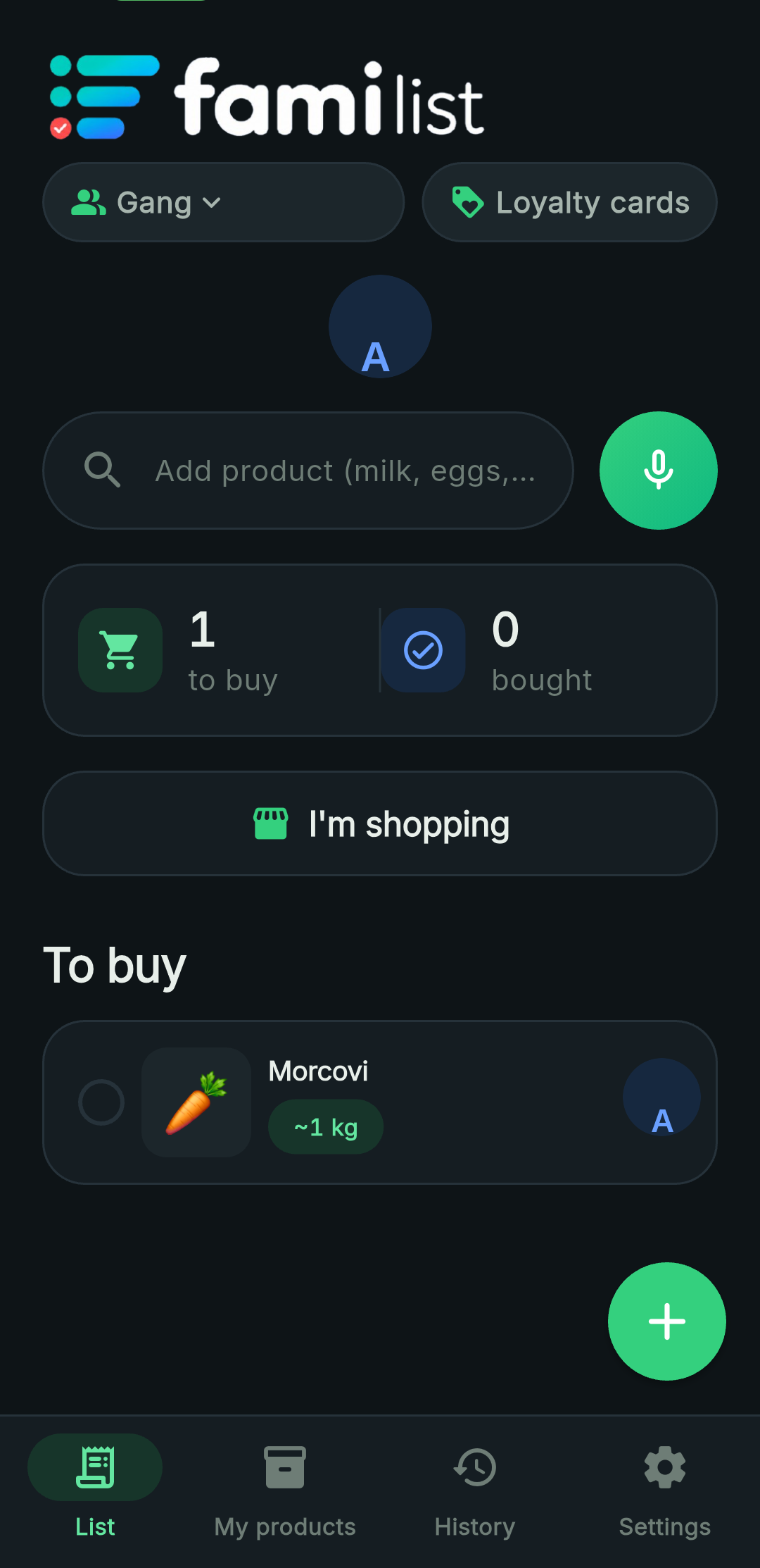 FamiList shopping list